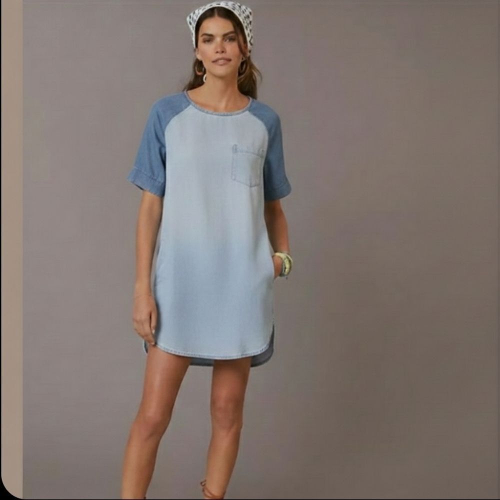 Anthropology Cloth & Stone Denim Chambray Shirt Shift  Dress S Color block
